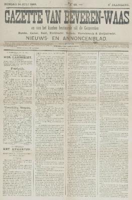 Gazette van Beveren-Waas 14/07/1889