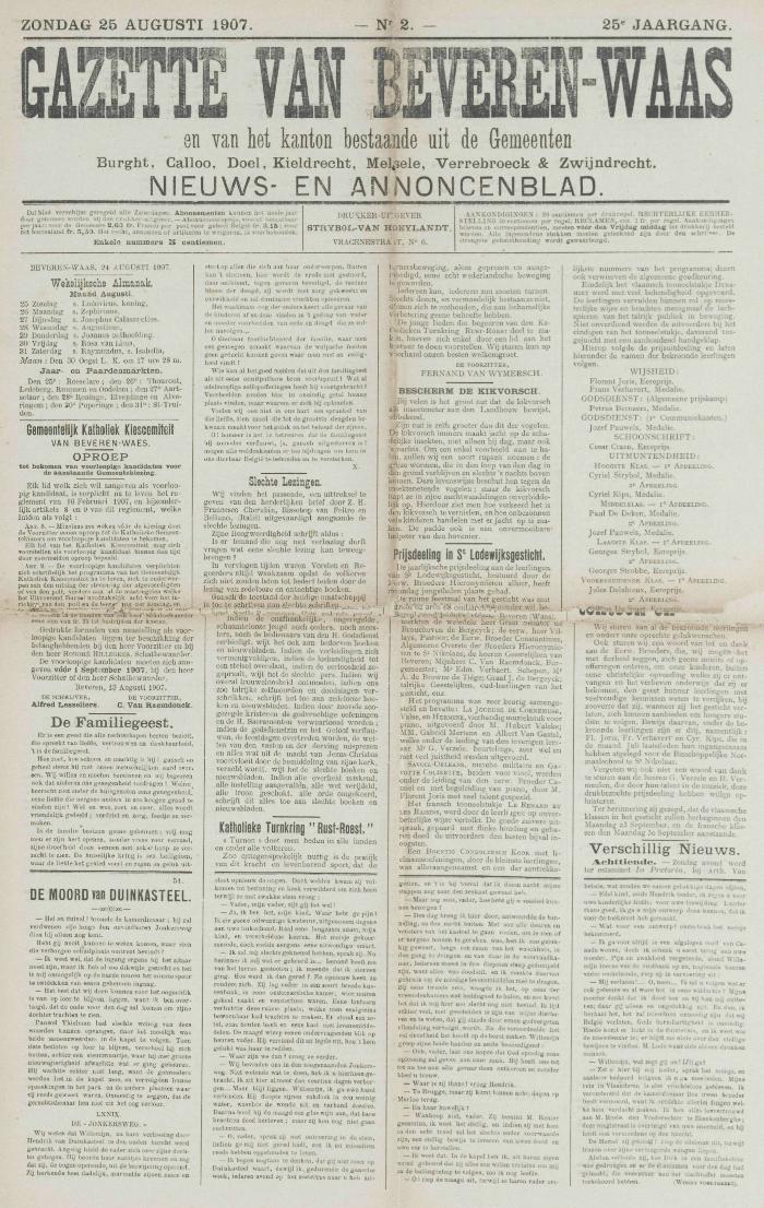 Gazette van Beveren-Waas 25/08/1907