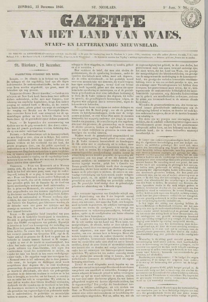 Gazette van het Land van Waes 13/12/1846