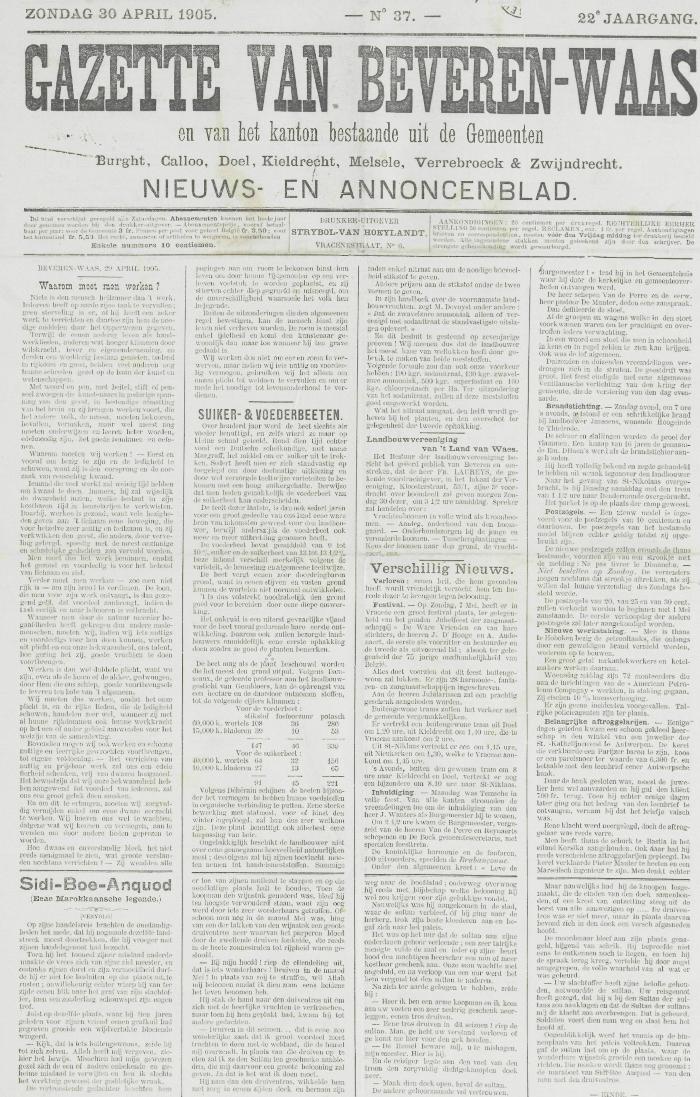 Gazette van Beveren-Waas 30/04/1905