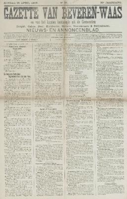 Gazette van Beveren-Waas 25/04/1909