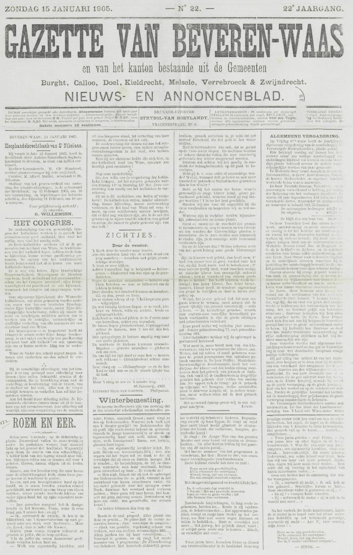 Gazette van Beveren-Waas 15/01/1905