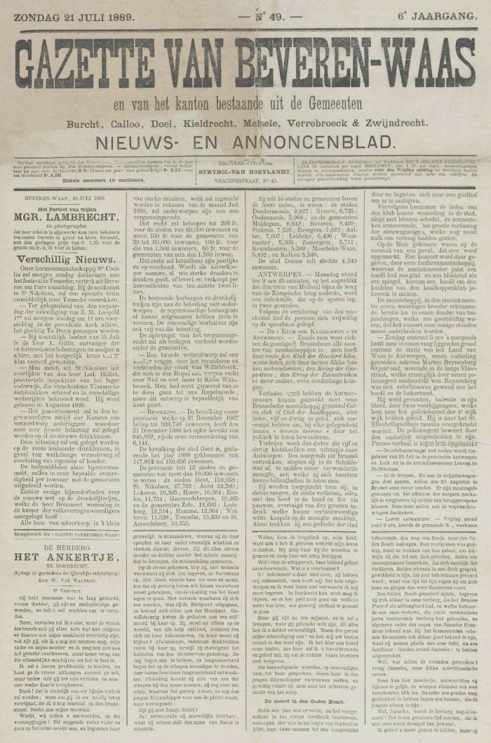 Gazette van Beveren-Waas 21/07/1889