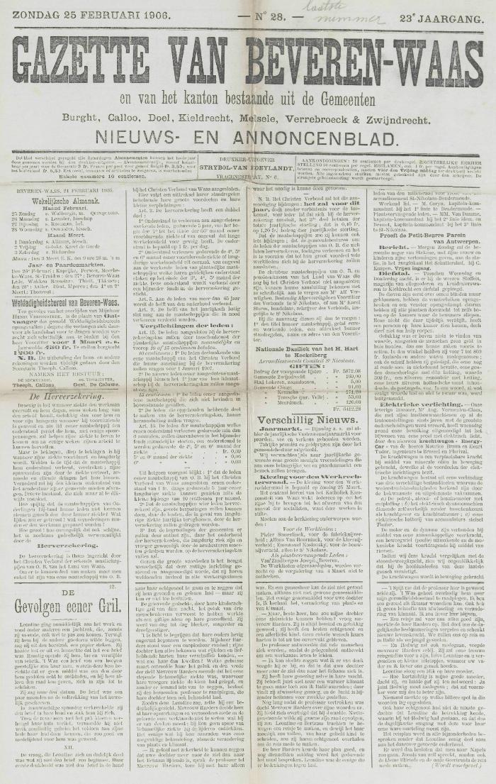 Gazette van Beveren-Waas 25/02/1906