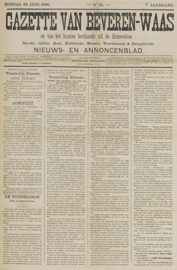 Gazette van Beveren-Waas 29/06/1890