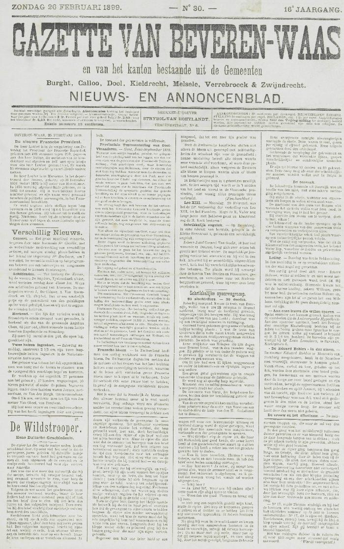 Gazette van Beveren-Waas 26/02/1899