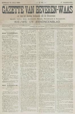 Gazette van Beveren-Waas 21/07/1889