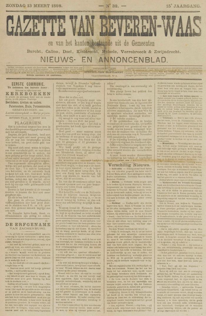 Gazette van Beveren-Waas 13/03/1898