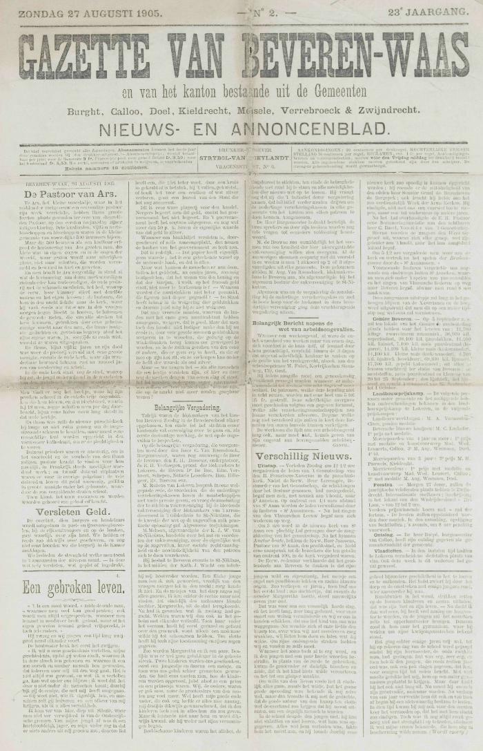 Gazette van Beveren-Waas 27/08/1905