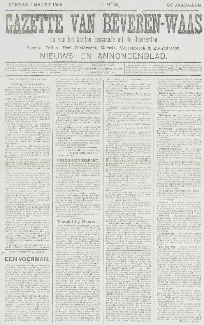 Gazette van Beveren-Waas 01/03/1903