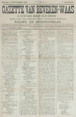 Gazette van Beveren-Waas 15/09/1889