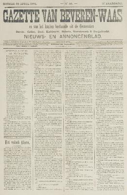 Gazette van Beveren-Waas 29/04/1894