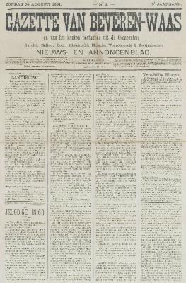 Gazette van Beveren-Waas 30/08/1891
