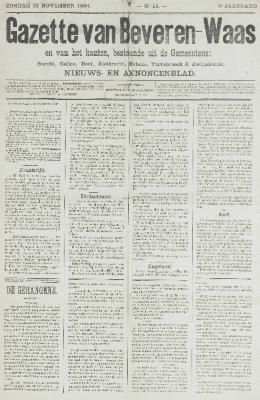 Gazette van Beveren-Waas 23/11/1884