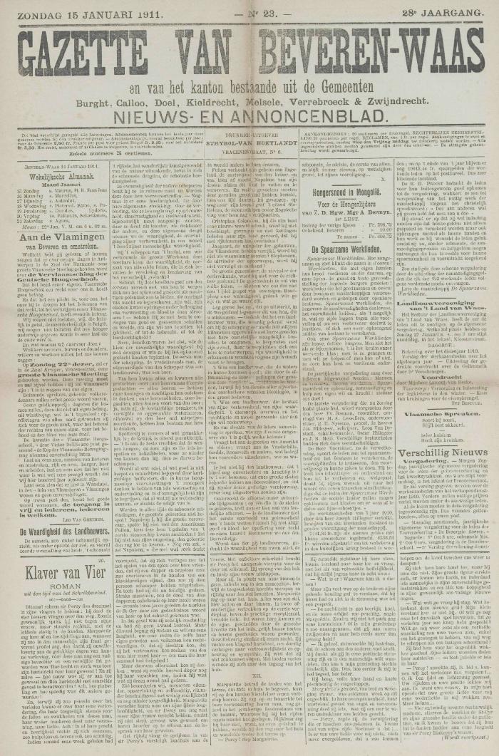 Gazette van Beveren-Waas 15/01/1911