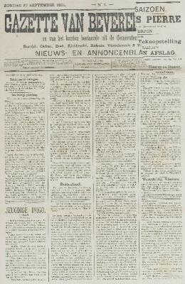 Gazette van Beveren-Waas 27/09/1891