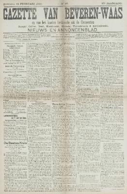 Gazette van Beveren-Waas 13/02/1910