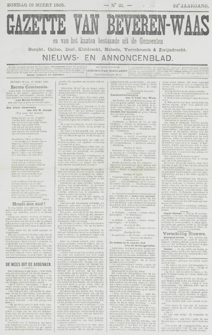 Gazette van Beveren-Waas 19/03/1905