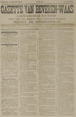 Gazette van Beveren-Waas 16/03/1890