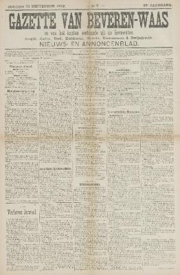 Gazette van Beveren-Waas 29/09/1912