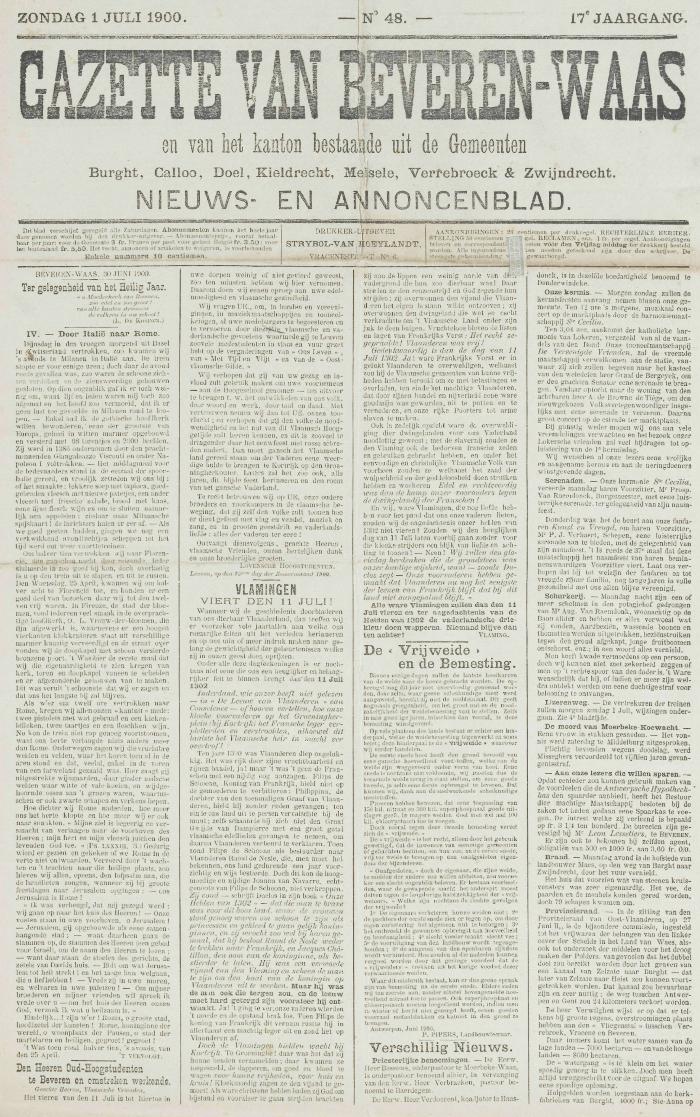 Gazette van Beveren-Waas 01/07/1900