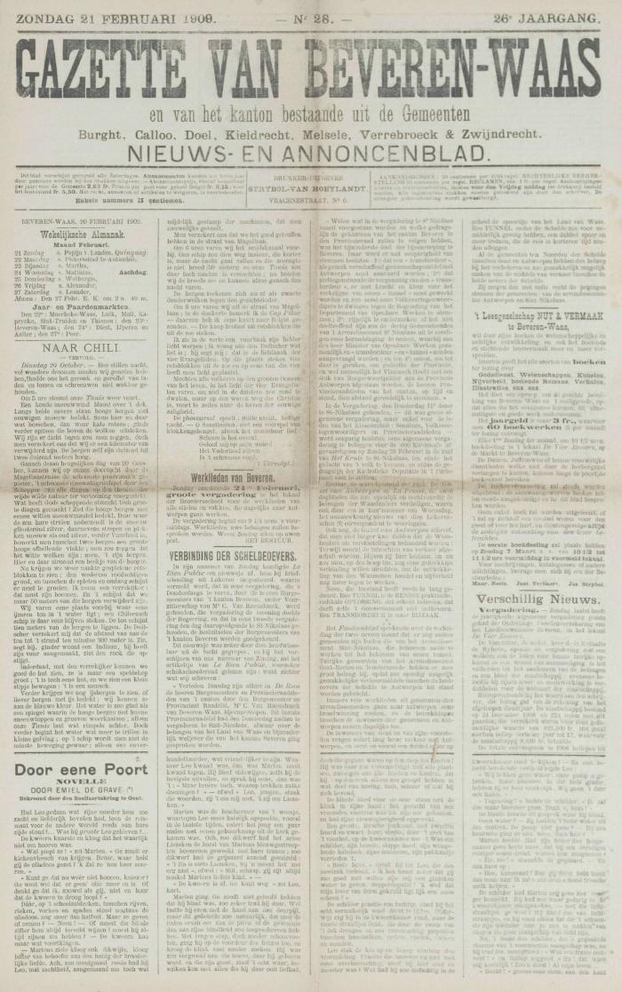 Gazette van Beveren-Waas 21/02/1909