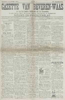 Gazette van Beveren-Waas 10/04/1910