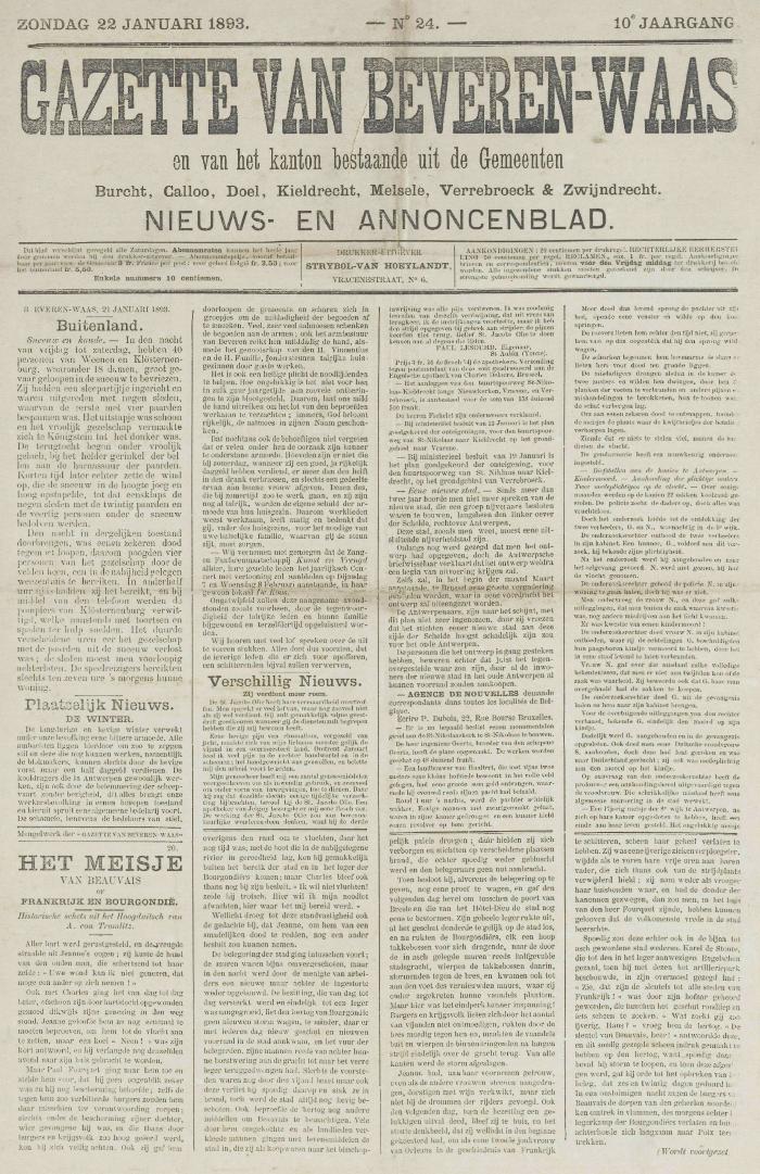 Gazette van Beveren-Waas 22/01/1893