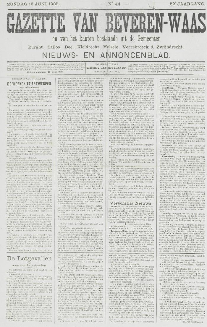 Gazette van Beveren-Waas 18/06/1905