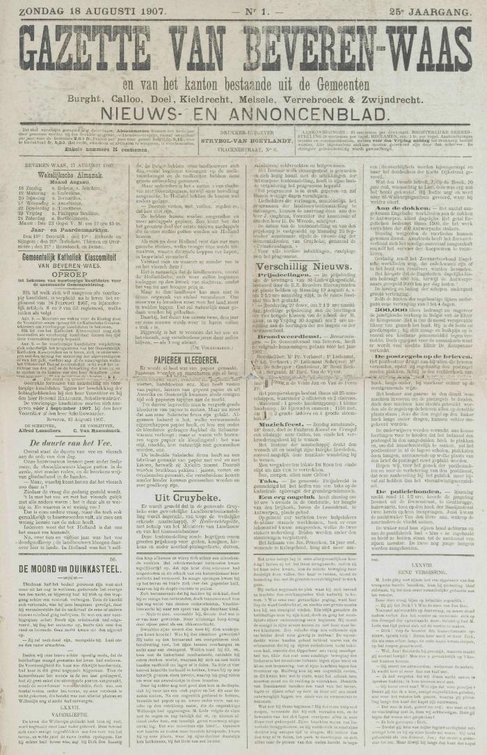 Gazette van Beveren-Waas 18/08/1907