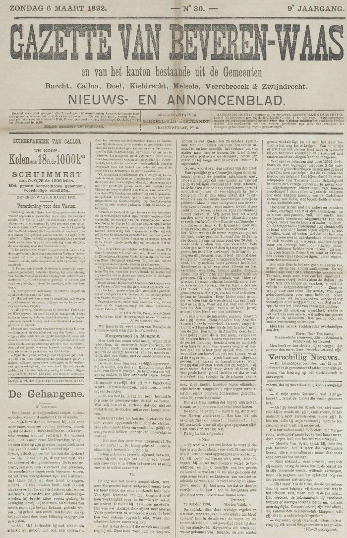 Gazette van Beveren-Waas 06/03/1892