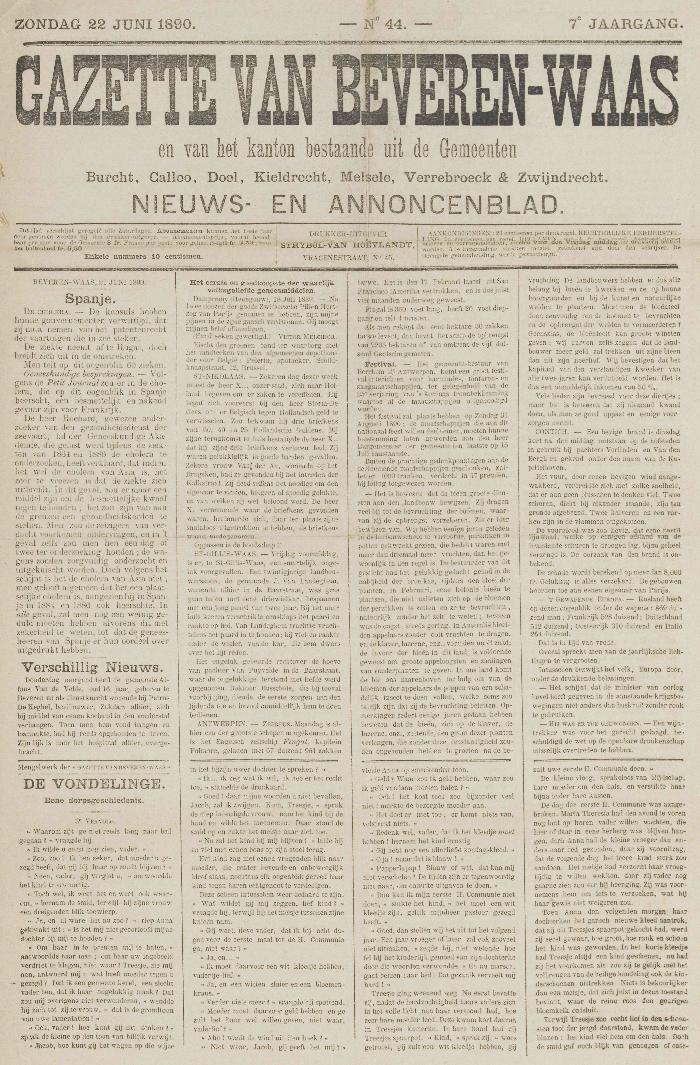 Gazette van Beveren-Waas 22/06/1890