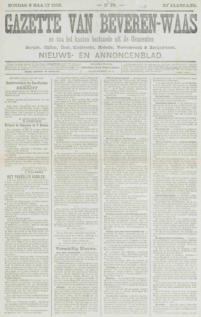 Gazette van Beveren-Waas 08/03/1903