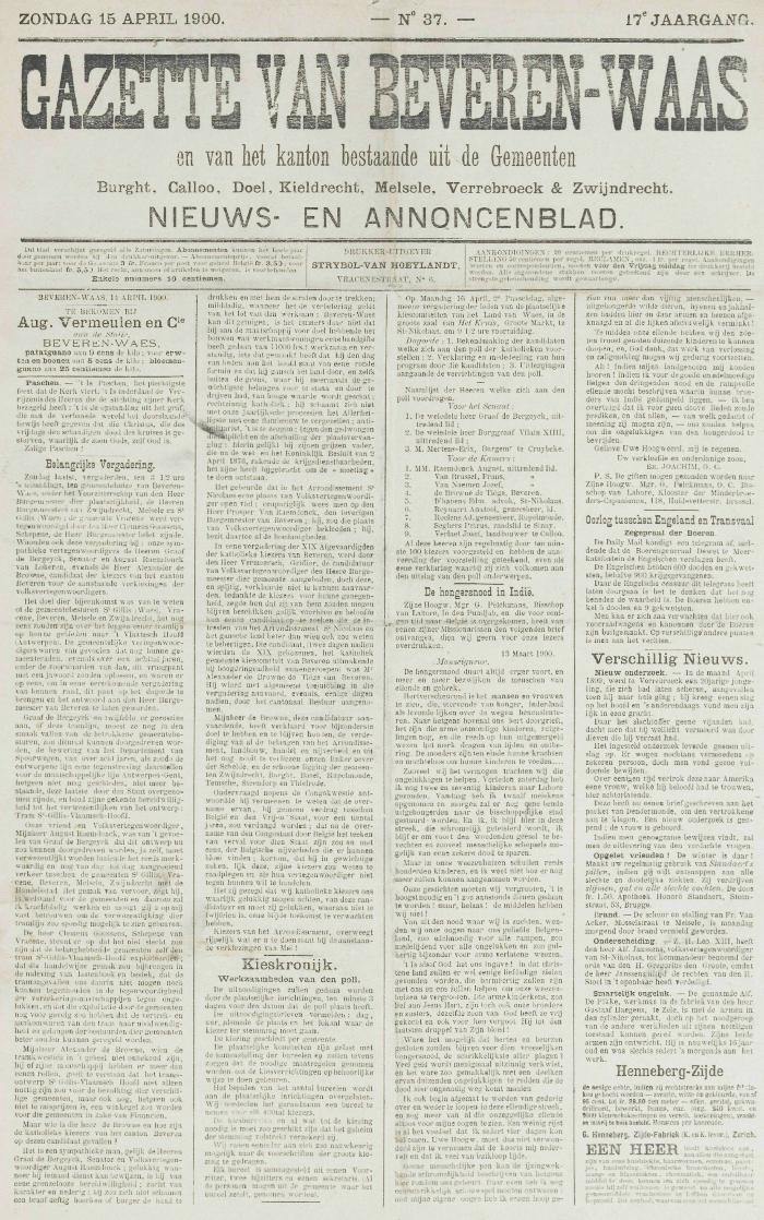 Gazette van Beveren-Waas 15/04/1900