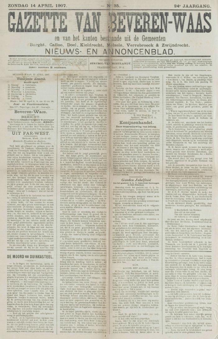 Gazette van Beveren-Waas 14/04/1907