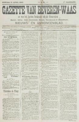 Gazette van Beveren-Waas 21/04/1889