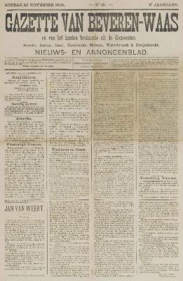 Gazette van Beveren-Waas 23/11/1890