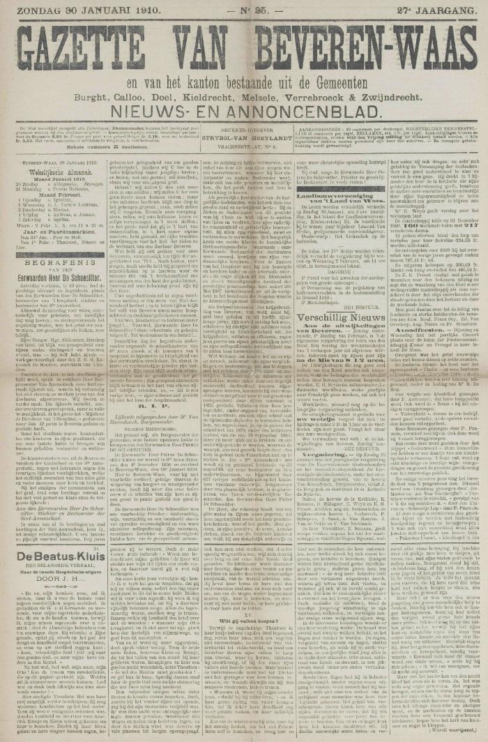 Gazette van Beveren-Waas 30/01/1910