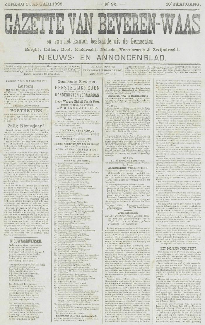 Gazette van Beveren-Waas 01/01/1899