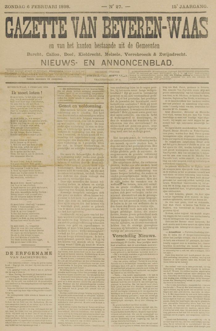 Gazette van Beveren-Waas 06/02/1898