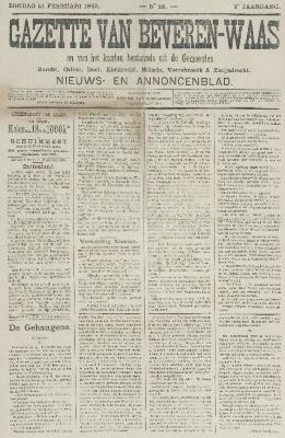 Gazette van Beveren-Waas 21/02/1892