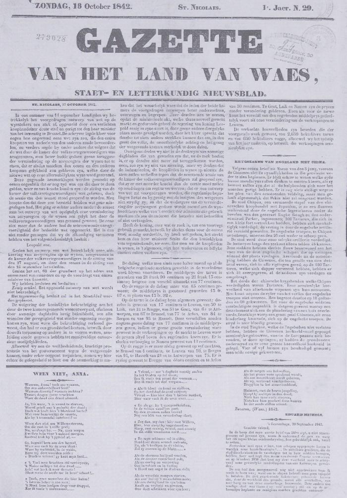 Gazette van het Land van Waes 16/10/1842
