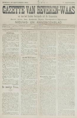 Gazette van Beveren-Waas 29/09/1889