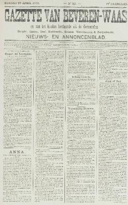 Gazette van Beveren-Waas 29/04/1900