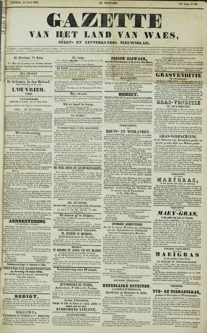 Gazette van het Land van Waes 15/06/1856