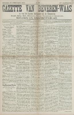 Gazette van Beveren-Waas 27/02/1910