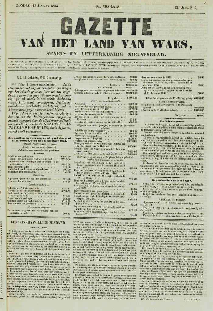 Gazette van het Land van Waes 23/01/1853