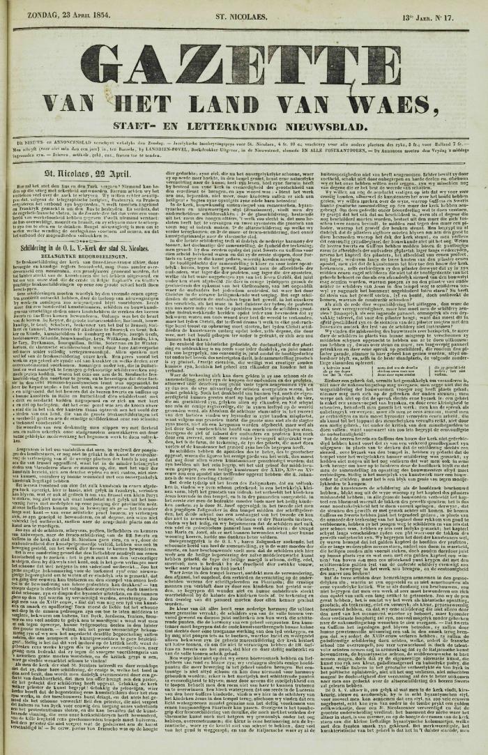 Gazette van het Land van Waes 23/04/1854