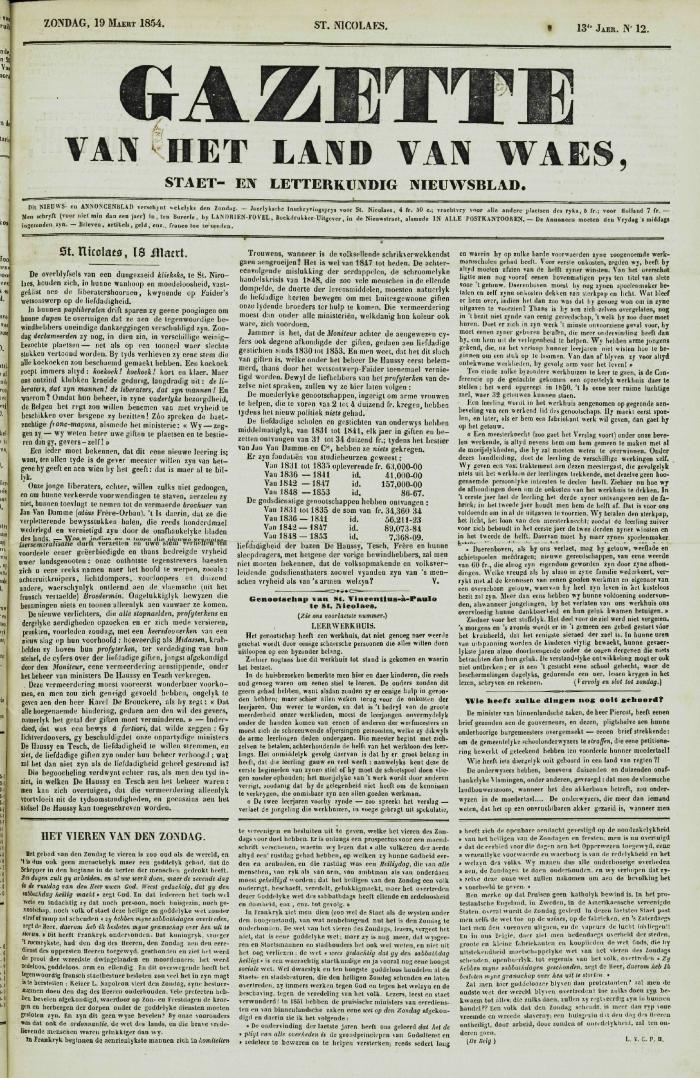 Gazette van het Land van Waes 19/03/1854