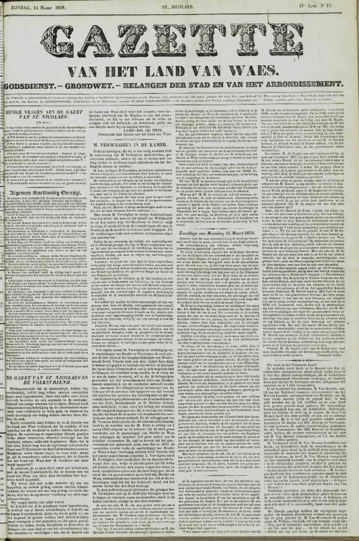 Gazette van het Land van Waes 14/03/1858